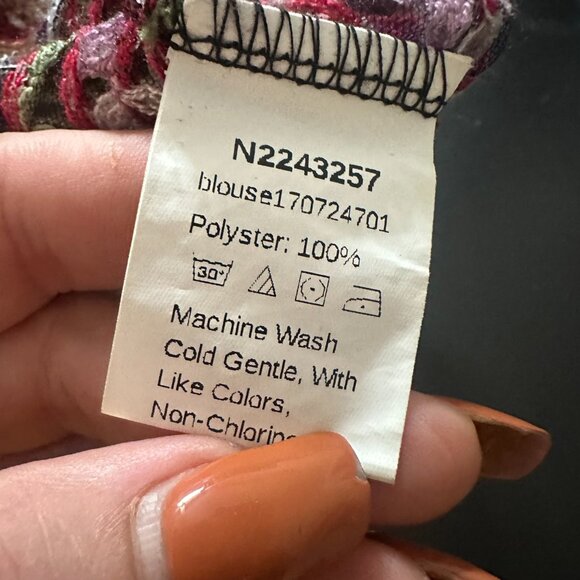 Top Blouse sz S sheer black embroidered floral short sleeve fairygrunge boho‎ - Picture 4 of 4